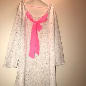 Micro Speck Tunic with Neon Pink Bow on Back